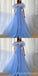 Blue A-line Short Sleeves Cheap Long Prom Dresses, Evening Party Dresses,12890
