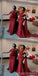 Burgundy Mermaid One Shoulder Cheap Long Bridesmaid Dresses,WG1447