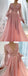 Cute Pink A-line V-neck Long Sleeves Maxi Long Party Prom Dresses,13276