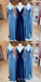 Mismatched Blue A-line V-neck Cheap Long Bridesmaid Dresses,WG1583