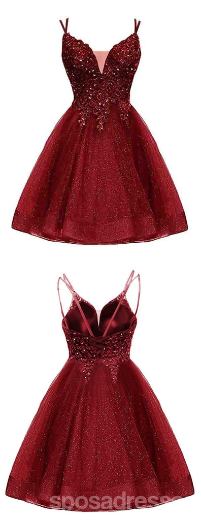 Spaghetti Straps V-neck Homecoming Dresses,Cheap Short Prom Dresses,CM916