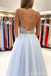 Elegant Blue A-line Spaghetti Straps V-neck Maxi Long Party Prom Dresses,13279