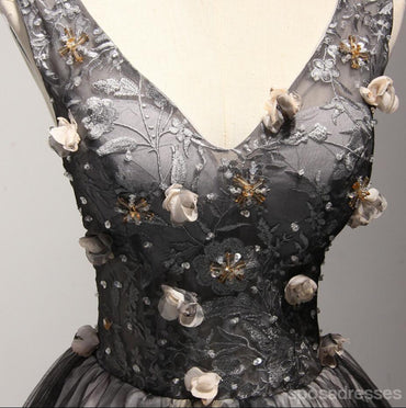 V Neckline Short Black Lace Homecoming Prom Dresses,  Little Back Dress,  CM205