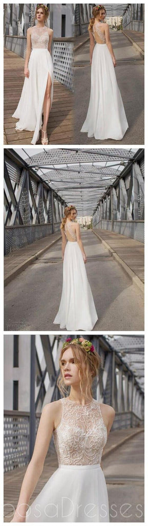 Beautiful White Side Split Prom Dress, Open Back Charming Bridesmaid Dresses, WD0190