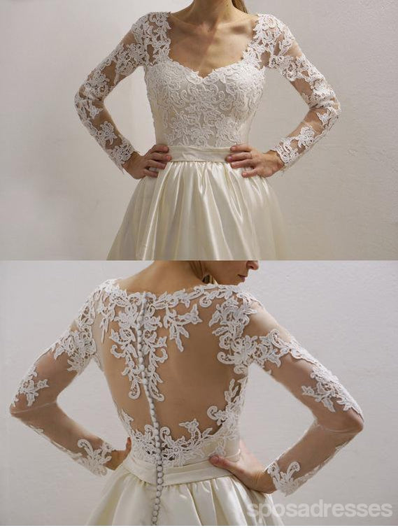 Cheap See Through Lace Long Sleeve Wedding Dresses Online, WD359