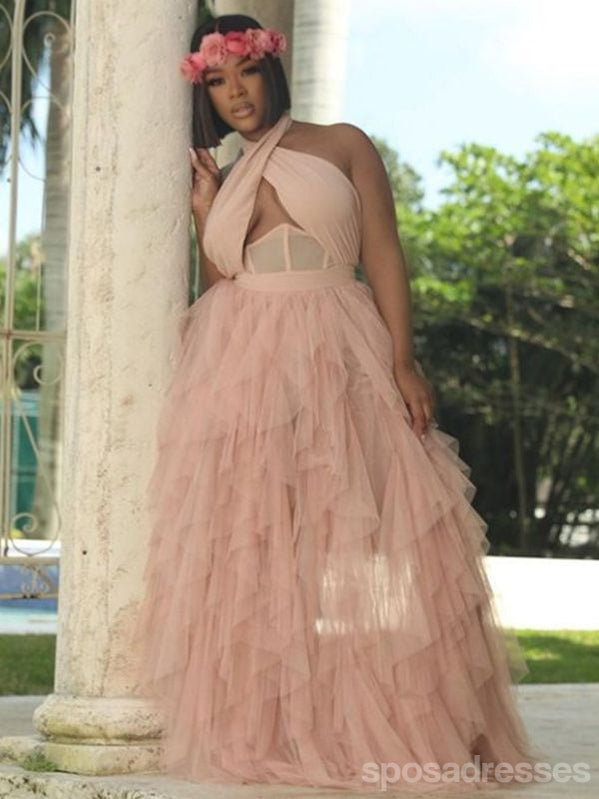 Unique Sexy Pink A-line Halter Maxi Long Party Prom Dresses Online,13289