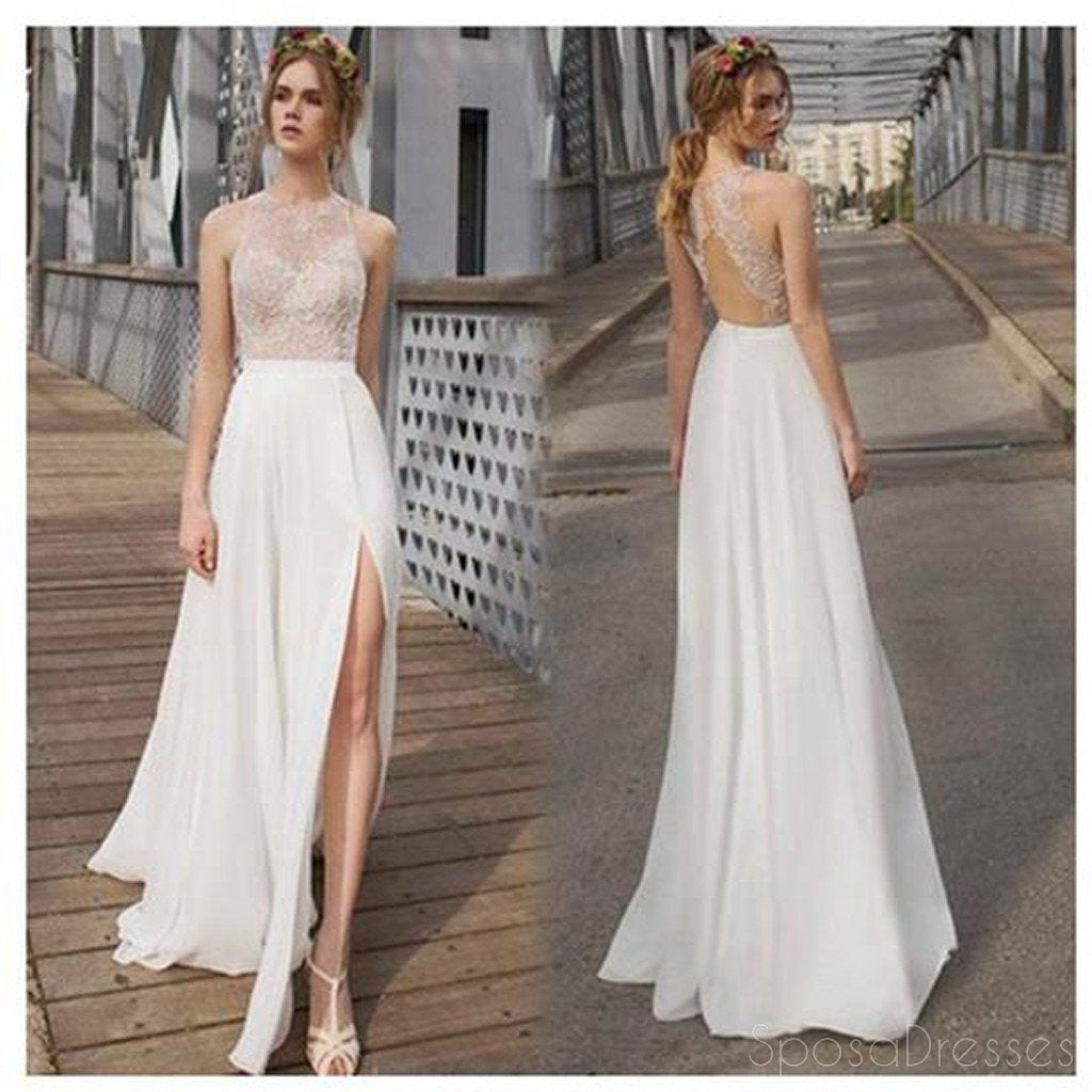 Beautiful White Side Split Prom Dress, Open Back Charming Bridesmaid Dresses, WD0190