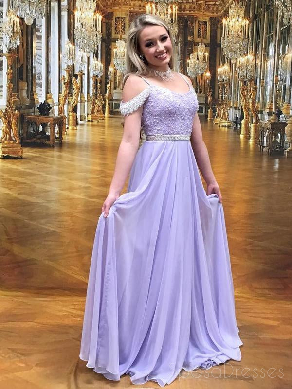 Lilac Off Shoulder Chiffon Lace Beaded Long Evening Prom Dresses, 1752 SposaDresses Lilac Off Shoulder Chiffon Lace Beaded Long Evening Prom Dresses, 1752 SposaDresses