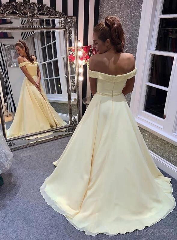 Off Shoulder Yellow A-line Cheap Evening Prom Dresses, Evening Party Prom Dresses, 12178