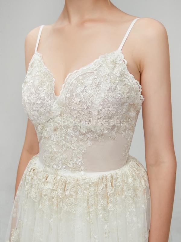 Spaghetti Straps Backless Lace Cheap Wedding Dresses Online, Cheap Bridal Dresses, WD554