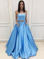 Sexy Two Pieces Strapless Blue A-line Custom Long Evening Prom Dresses, 17383