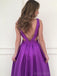Simple Affordable Sexy Backless V Neck Purple Long Custom Evening Prom Dresses, 17392