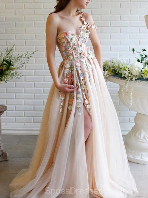 Cute One Shoulder Lace Flower Long Cheap Evening Prom Dresses, Evening SposaDresses Cute One Shoulder Lace Flower Long Cheap Evening Prom Dresses, Evening SposaDresses