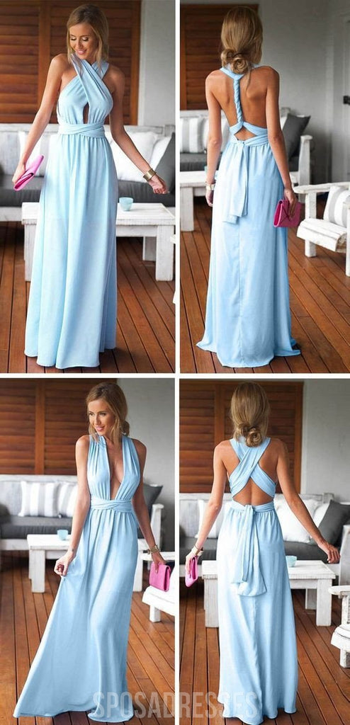 Cheap Simple Convertible Blue Long Bridesmaid Dresses for Beach Wedding Party, WG59