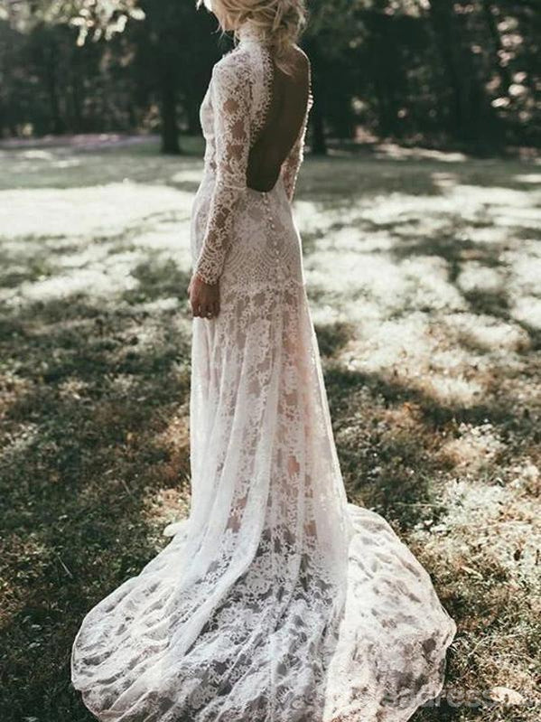 Long Mermaid Backless High Neck Long Sleeves Lace Wedding Dresses,WD75 SposaDresses Long Mermaid Backless High Neck Long Sleeves Lace Wedding Dresses,WD75 SposaDresses