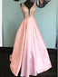 V Neck Pink A line Heavliy Beaded Long Evening Prom Dresses, 17540