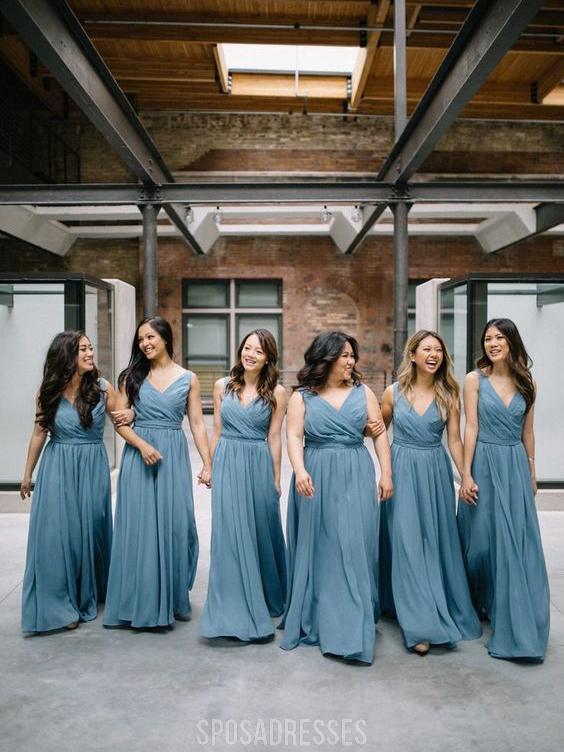 Chiffon V Neck Dusty Blue Long Cheap Bridesmaid Dresses Online, WG251 SposaDresses Chiffon V Neck Dusty Blue Long Cheap Bridesmaid Dresses Online, WG251 SposaDresses