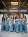 Chiffon V Neck Dusty Blue Long Cheap Bridesmaid Dresses Online, WG251