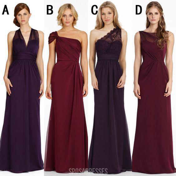 Mismatched Chiffon Long Bridesmaid Dresses, Cheap Bridesmaid Dresses, BD112