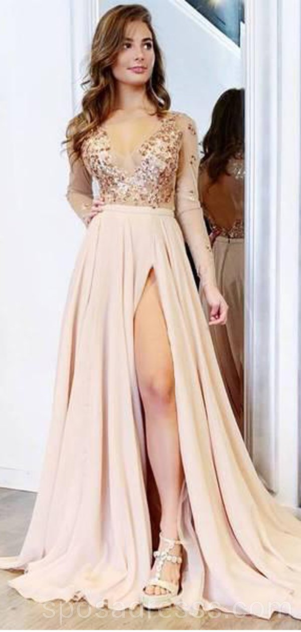 Long Sleeves Sparkly Chiffon Long Evening Prom Dresses, Cheap Custom P SposaDresses Long Sleeves Sparkly Chiffon Long Evening Prom Dresses, Cheap Custom P SposaDresses