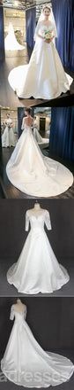 Long Sleeve Lace Tulle Wedding Dresses, Custom Made Long Wedding Gown, Cheap Wedding Gowns, WD202