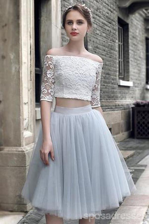 Sexy Two Pieces Off Shoulder Lace Short Homecoming Prom Dresses, Affordable Short Party Prom Sweet 16 Dresses, Perfect Homecoming Cocktail Dresses, CM362