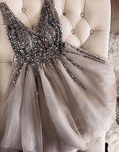 Grey V-neck Short Homecoming Dresses Online, Cheap Short Prom Dresses, CM870