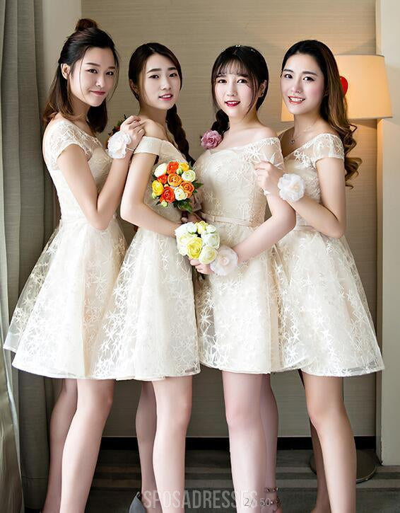 Mismatched Lace Short Bridesmaid Dresses, Cheap Bridesmaid Dresses,BD022