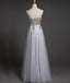 Strapless Sweetheart Grey Tulle Beaded A-line Long Evening Prom Dresses, 17618