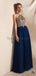 Navy Gold Lace Beaded Chiffon Evening Prom Dresses, Evening Party Prom Dresses, 12067