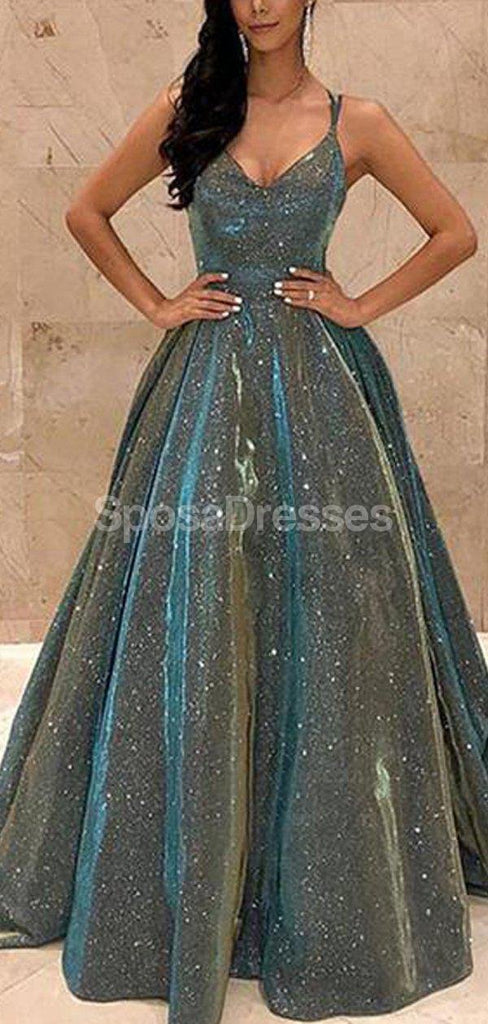 Spaghetti Straps Simple Green Long Evening Prom Dresses, Evening Party Prom Dresses, 12246