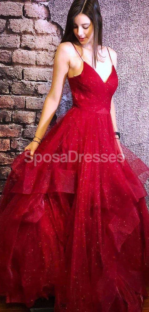 Spaghetti Straps Backless Ruffle Evening Prom Dresses, Evening Party P ...