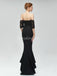Short Sleeves Lace Mermaid High Low Black Cheap Bridesmaid Dresses, WG581