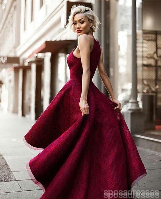 cute dark red dresses prom.dress Dark Red V-Neck Tulle Spaghetti Strap Long Prom Dress with Lace