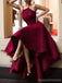 Halter Cute Dark Red High Low Lace Homecoming Dresses 2018, CM511
