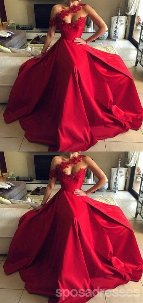 Red A-line One Shoulder Sleeveless Cheap Long Prom Dresses Online,12724