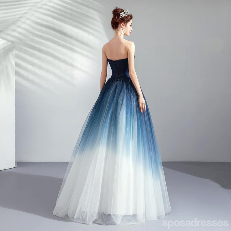 Elegant A-line Sweetheart Blue & White Long Prom Dresses Online,12647