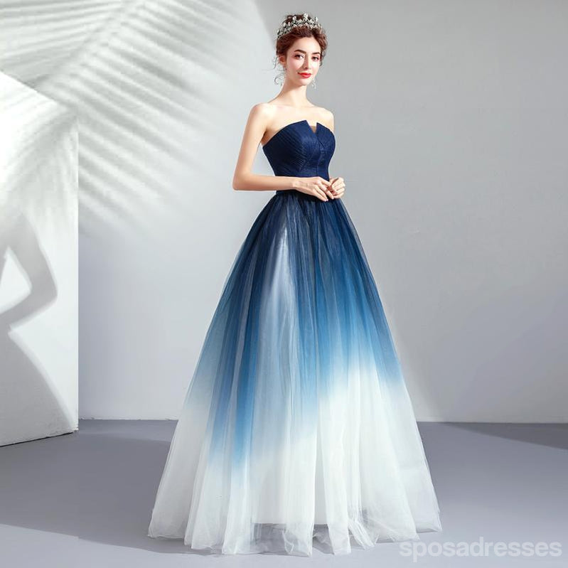 Elegant A-line Sweetheart Blue & White Long Prom Dresses Online,12647