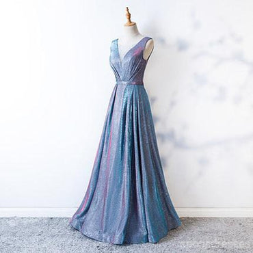 Simple V Neck Sparkly Cheap Long Prom Dresses, Evening Prom Dresses, 12377