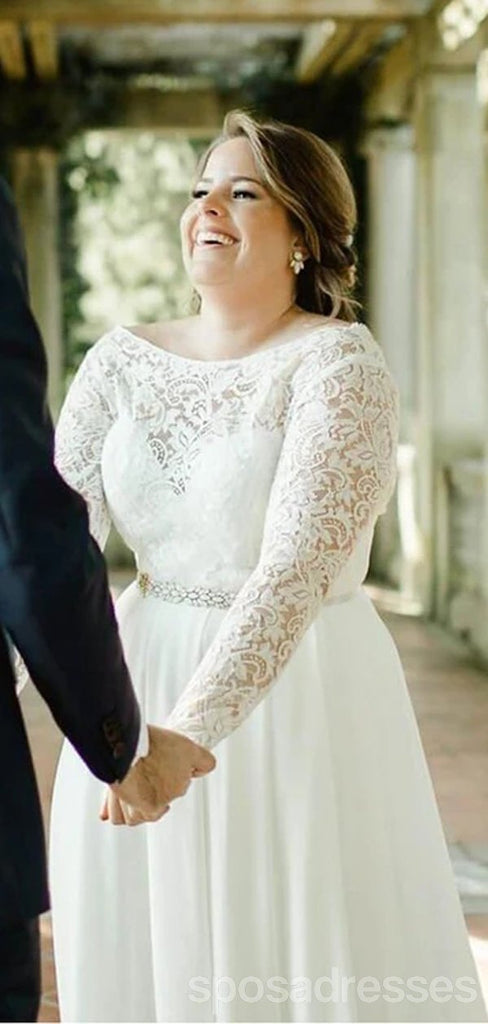 Long Sleeves Backless Plus Size Wedding Dresses Online, Cheap Bridal Dresses, WD639