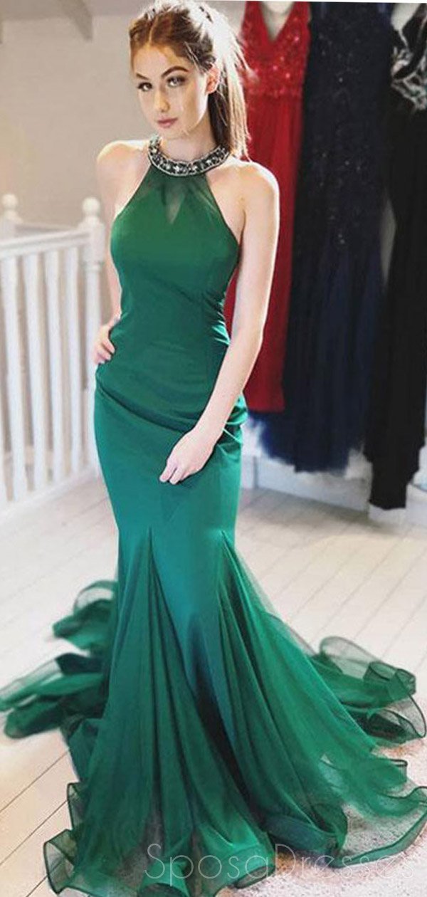 Halter Beaded Emerald Green Mermaid Long Evening Prom Dresses, Cheap S SposaDresses Halter Beaded Emerald Green Mermaid Long Evening Prom Dresses, Cheap S SposaDresses
