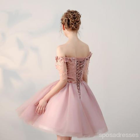 dusty pink homecoming dress A-line Lace Bateau Neckline Pink Homecoming Dresses With Appliques US6 / As Picture