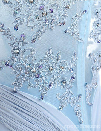 Light Blue Lace See Through Chiffon Long Evening Prom Dresses, 17529