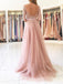 Sexy Split Blush Pink Long Sleeve Lace Evening Prom Dresses, Sexy Party Prom Dresses, 17141