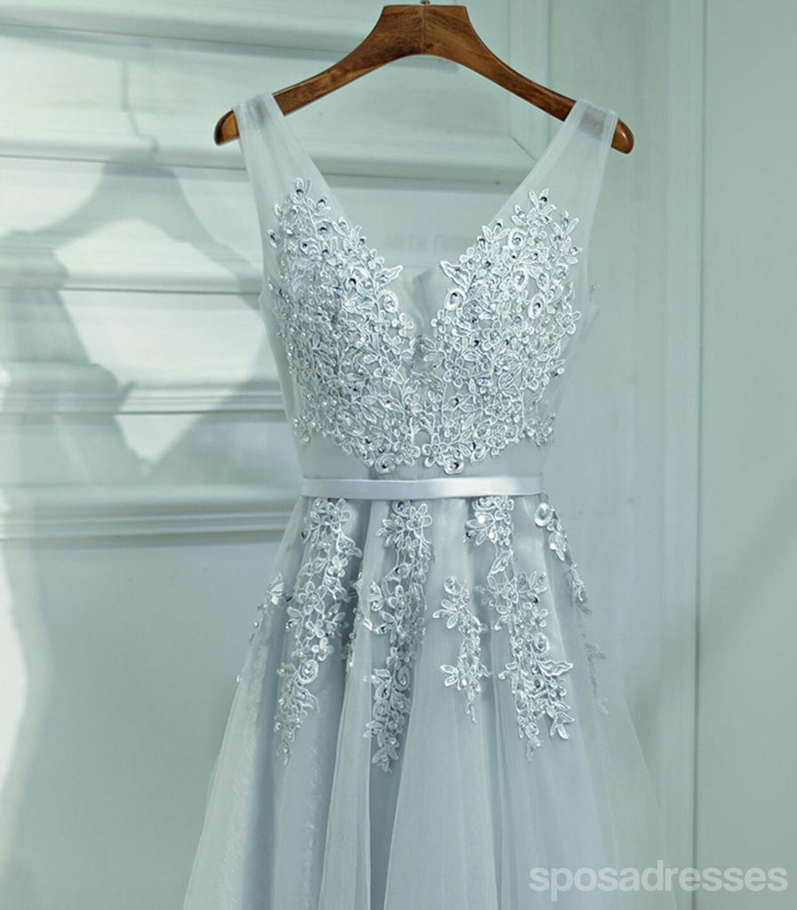 Cute Gray Lace v Neckline Short Homecoming Prom Dresses, Affordable Corset Back Short Party Prom Dresses, Perfect Homecoming Dresses, CM247