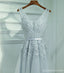 Cute Gray Lace v Neckline Short Homecoming Prom Dresses, Affordable Corset Back Short Party Prom Dresses, Perfect Homecoming Dresses, CM247