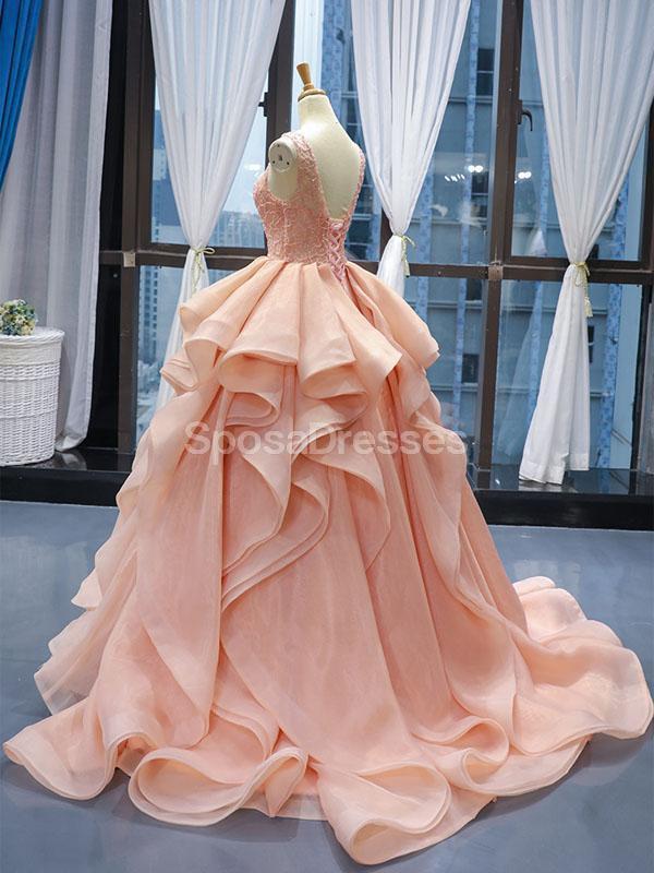 peach beaded prom dress Diamond Beaded Peach Empire Waist Long Prom Dress