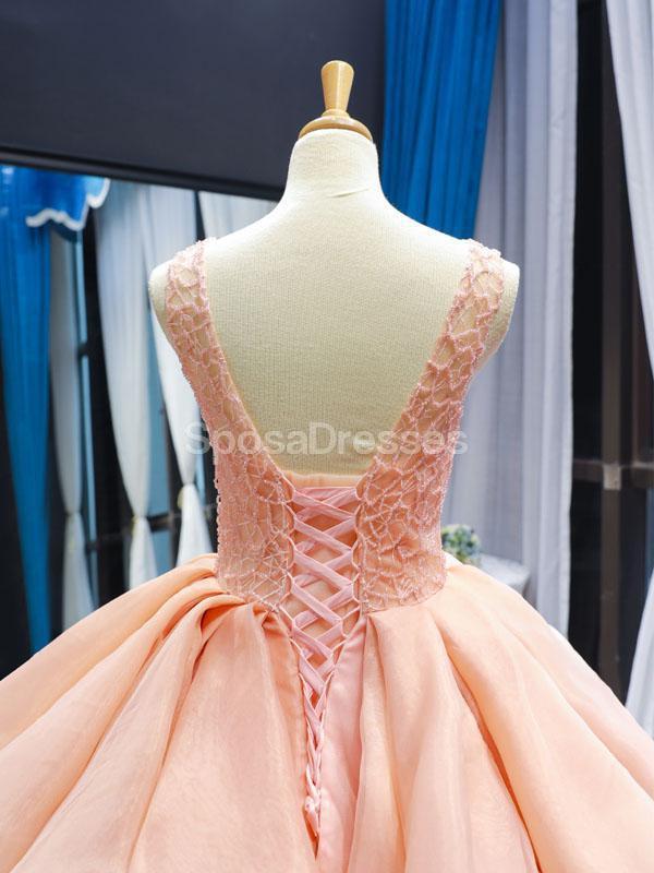 Peach Lace Beaded Ruffle Ball Gown Evening Prom Dresses, Evening Party SposaDresses Peach Lace Beaded Ruffle Ball Gown Evening Prom Dresses, Evening Party SposaDresses