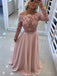 Off Shoulder Backless Long Sleeve Blush Pink Evening Prom Dresses, 17401