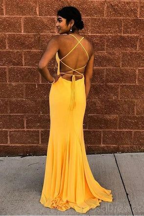 Yellow Sexy Mermaid Simple Cheap Evening Prom Dresses, Evening Party Prom Dresses, 12184